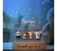 Pixel® Lampada personalizzata con nome luce notturna per bambini bambina neonato con animali Idea regalo nascita bimbo bimba battesimo compleanno Regalo Natale per neonati Personalizzato (Giungla)