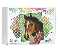 Pixel P090027 Cavallo da Regalo a Mosaico per Bambini, Immagine Grande Circa 20,3 x 25,4 cm, Semplice Sistema a innesto con sassolini in bioplastica, Senza Stirare e incollare