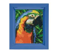 Pixel P31328 Pappagallo da regalo a mosaico, immagine pixel con cornice, sistema a innesto facilissimo, senza stirare o incollare, sassolini in bioplastica
