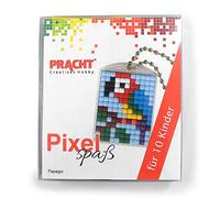 Pixel P90058-07501 Divertente set artigianale pappagallo per bambini con 10 medaglioni da pixelare, semplice sistema a innesto senza stirare e incollare, per scuola, compleanno e tempo libero