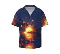 Pixel Particle Storm - Camicia a maniche corte da uomo, casual, con bottoni, per vacanze e spiaggia, nero, 4XL