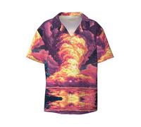 Pixel Particles - Camicia a maniche corte da uomo, casual, con bottoni, per vacanze e spiaggia, nero, 3XL