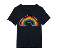Pixel Rainbow Design nei Colori della Bandiera dell'orgoglio LGBTQ Maglietta, Donna Plus-Size, Nero, 2X
