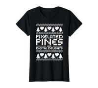 Pixelated Pines And Digital Delights Christmas IT Technician Maglietta con Stampa Grafica Economica, Donna, Nero, S