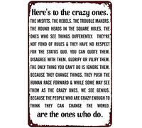 PIXELDERMA Targa in metallo con citazione di Steve Jobs - Here's to the Crazy Ones, the Misfits Wall Art - Home - Office - School Garden Garage Wall Bathroom Kitchen Decor Classic 20 x 30 cm