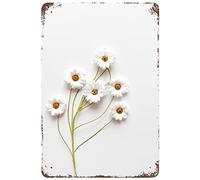 PIXELDERMA Targa in metallo vintage con fiori retrò, decorazione con margherita bianca, da appendere alla parete, decorazioni divertenti per casa, bar, pub, club, regalo per la festa della mamma, per