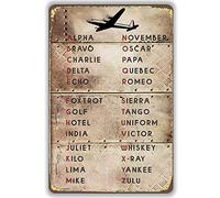 PIXELDERMA Targa in metallo vintage con scritta in lingua inglese "Pilot Time" con codice aviazione, alfabeto fonetico, vintage, retrò, per auto, idea regalo per amici, fidanzati e bambini, 20,3 x