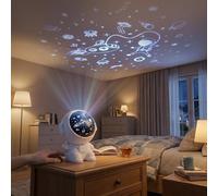 PixelLumens Proiettore Astronauta Stelle e Oceano - Luce Notturna Bambini Musicale con 3 Film 3D, Rotazione 360° e Ricarica USB-C - Regalo Neonato e Lampada Proiettore Stelle soffitto - Bianco