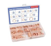 Pixelure Assortimento di anelli in rame, 300 pezzi di guarnizioni in rame, dischi in rame massiccio, set di guarnizioni metriche, fissaggio hardware, adatti per accessori del carburante (M5-M20)