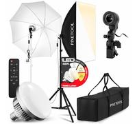 PIXETOOL Set Softbox per Studio Fotografico - 1 Softbox 50x70 cm, Riflettore Umbrello, Luci a LED 4800 Lumen 3000-6000K - Luce Fotografica - Kit di Illuminazione - Lampada Fotografica
