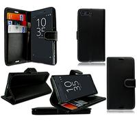 PIXFAB - Custodia a portafoglio in pelle per Sony Xperia X Compact F5321, con protezione schermo, colore: Nero