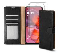 PIXFAB Custodia per Motorola G05 / Motorola E15 con 2 pellicole proteggi schermo in vetro temperato, custodia a portafoglio in pelle con chiusura magnetica [protezione RFID e slot per schede] e