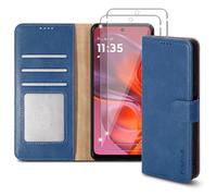 PIXFAB Custodia per Motorola G05 / Motorola E15 con 2 pellicole proteggi schermo in vetro temperato, custodia a portafoglio in pelle con chiusura magnetica [protezione RFID e slot per schede] e