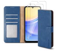 PIXFAB Custodia per Samsung Galaxy A16 con 2 pellicole protettive per lo schermo in vetro temperato, custodia a portafoglio in pelle, custodia magnetica a libro [protezione RFID e slot per schede] e