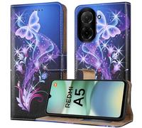 PIXFAB Custodia per Xiaomi Redmi A5, custodia a portafoglio in pelle, custodia magnetica a libro [protezione RFID e 3 slot per schede] e [cavalletto] custodia per Xiaomi Redmi A5 - Farfalla