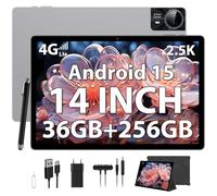 PIXGOOD 2.5K Android 15 Tablet 14 pollici, 4G Lte Double SIM/5G WiFi, 2240 x 1400, 11580mAh, 36GB RAM+256GB ROM, 4 altoparlanti, Octa-Core, 13MP+8MP, Tablet in offerta con Custodia/GPS (argenteo)