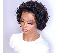 Pixie Cut Parrucca 6 Pollici Brasiliana Dei Capelli Umani Corti Ricci Parrucche Del Merletto Trasparente 150% Densità T Parte Anteriore di for le donne(T Part Middle Part)