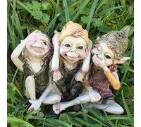 Pixie Hear, See, Speak No Evil - Green Garden Home Decor - Fun Quirky Gift Figurine - Anthony Fisher by Fiesta Studios