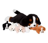 PixieCrush Set di 5 giocattoli morbidi per cani con cane di peluche e 4 cuccioli, peluche bernese con pancia con cerniera che si adatta al suo cucciolo di peluche, ideale come regalo di compleanno per