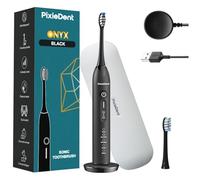 PixieDent Onyx spazzolino elettrico con 4 spazzole di ricambio, 5 modalità di funzionamento, spazzolino sonico, custodia da viaggio, 4 livelli di potenza, spazzolini a ultrasuoni con timer, sensore di