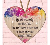 Pixie's Gifts Cuore stampato in rovere impiallacciato (10 cm x 9 cm) - "Good Friends are Like Stars" - citazione di amicizia ispiratrice - regalo perfetto per la decorazione della casa