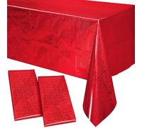 PixiPy Tovaglia usa e getta in plastica premium (confezione da 2, rossa, 1 m x 2,7 m) - Elegante tovaglia per feste - Facile da pulire per compleanni - Tovaglia rettangolare