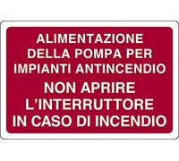 PIXLEMON Cartello Alluminio cm 30x20 Alimentazione della Pompa per IMPIANTI ANTINCENDIO Non Aprire L'INTERRUTTORE in Caso di Incendio
