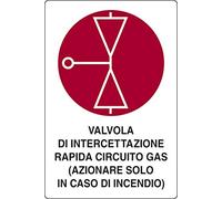PIXLEMON Cartello Alluminio cm 30x20 VALVOLA di INTERCETTAZIONE Rapida Circuito Gas (AZIONARE Solo in Caso D'INCENDIO)
