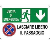 PIXLEMON Cartello Alluminio cm 50x35 Uscita di Emergenza Lasciare Libero Il Passaggio