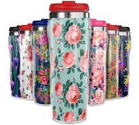 Pixly® Tazza termica da viaggio vintage con rose inglesi per caffè e tè, capacità 400 ml, motivo floreale, motivo floreale - English Rose Symphony