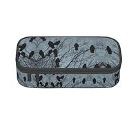 PIXOLE Astuccio nero con stampa floreale con teschio, astuccio per matite, astuccio per cancelleria per scuola e ufficio, astuccio per adulti, Uccelli Corvo Nero, Taglia unica, Organizer per borse