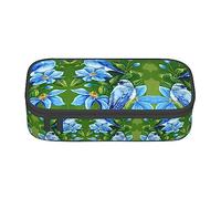 PIXOLE Astuccio nero con stampa floreale con teschio, astuccio per matite, astuccio per cancelleria per scuola e ufficio, astuccio per adulti, Fiori Uccello Blu, Taglia unica, Organizer per borse