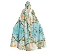 PIXOLE Mantello con cappuccio per uomini e donne, con stampa di baseball, 150 cm, per Natale, Halloween, costumi cosplay, Ocean Sea Spiaggia Conchiglie Stella Marina Blu, Taglia unica