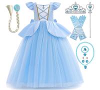 PIXUYE Vestito Cenerentola Bambina Costume da Principessa Cenerentola con Set Corona Principessa per Halloween Carnevale Cosplay Natale Feste Partito