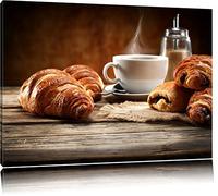 Pixxprint Café avec des Croissants Stampa su Tela 80x60 cm Artistica murale