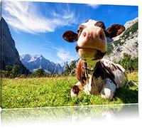 Pixxprint Mucca in Monti del Karwendel Stampa su tela 100x70 cm artistica murale