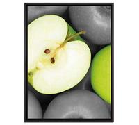 Pixxprint Quadro su tela con mele verdi, nero, bianco, 80 x 60 cm, nella cornice, senza poster