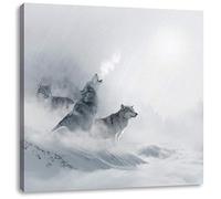 Pixxprint Stampa su tela quadrata da 40 x 40 cm, motivo: lupi ululululanti cacciano cervi nella nebbia