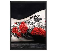 Pixxprint WTD - Adesivo da parete con motivo a rose rosse con farfalla, 80 x 60 cm, senza poster