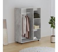 PIXZSSI Armadio da camera da letto, in legno con ruote, multiuso, stile moderno, funzionale, con un grande scomparto aperto e 3 ripiani laterali, grigio cemento, 80 x 40 x 110 cm
