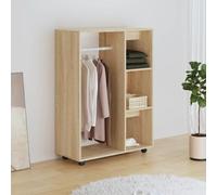 PIXZSSI Armadio per camera da letto, in legno con ruote, multiuso, stile moderno, funzionale, con un grande scomparto aperto e 3 ripiani laterali, rovere Sonoma, 80 x 40 x 110 cm