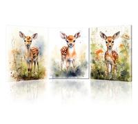 PIY PAINTING 3 Pcs Canvas Quadri Moderni Animali e Natura Stampe Da Parete Foto Su Tela Quadri Da Parete Deer Carino Quadro Moderno Soggiorno Dipinto Su Tela Per Cucina Camera Da Letto 30x40 cm