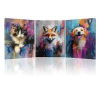 PIY PAINTING Animali Stampa Su Tela Astratta, Gatti Cani Volpi Quadri Tela, Facile Da Appendere Per Camera Da Letto Soggiorno Bagno Ingresso Caffè, Set Di 3, 30x40 cm