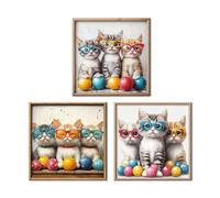 PIY PAINTING Arte Murale Su Tela, Dipinti Su Tela Con Animali, Tre Gattini Con Occhiali Da Sole, Poster Artistico Con Gattini Per Camera Da Letto Soggiorno Bagno, Cornice Interna, 30x30 cm 3 Pezzi