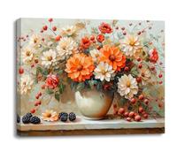 PIY PAINTING Arte Murale Su Tela, Fiore Tela Immagini, Bianco Arancio Quadro Da Parete, Facile Da Appendere Per La Camera Da Letto Soggiorno Ingresso e Corridoio, 30x40 cm