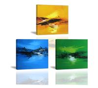 PIY PAINTING Astratte Tele Da Parete, Paesaggio Blu, Giallo e Verde Dipinto a Olio Stampato Su Tela, Moderna Quadri Murali Incorniciata Per Corridoio, Ingresso, Camera Da Letto, 3x 30x30 cm (30x90 cm)