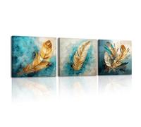 PIY PAINTING Quadro su tela Piume d'oro Stampe su tela, Astratto Pittura, Quadri Moderni, Arte Poster e Stampe per cucina hotel sala yoga Bagno Ingresso, Regalo 3 Partes 30x30cm