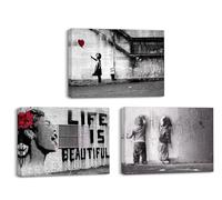 PIY PAINTING Set di 3 Stampe e Quadri su Tela, Graffiti La Vita è Bella Ragazza con Palloncino Rosso Quadro Moderno, Decorazione per la casa, Quadri Cucina per Ristorante Hotel 58x40CM