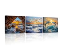 PIY PAINTING Stampa Su Tela Oceani e Animali, Quadro Moderno Soggiorno, Stampe Da Parete, Quadretti Da Parete, Paesaggio Naturale Canvas Quadri, Quadri Per Cucina Camera Da Letto, Set Di 3, 30x30 cm