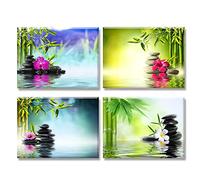 PIY PAINTING Stampe e Quadri su Tela bambù Verde Spa Pietra, Pianta Rilassarsi Immagine Pittura Tela Wall Art Bel Regalo per Tranquillo Yoga Home Room Decor Regalo di compleanno 30x40cm 4 unità